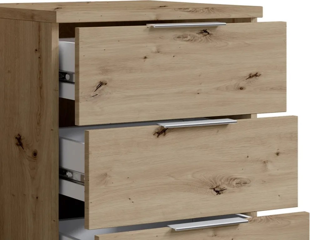 Nočný stolík/skrinka so 4 zásuvkami Smilla, výška 79 cm, dub artisan