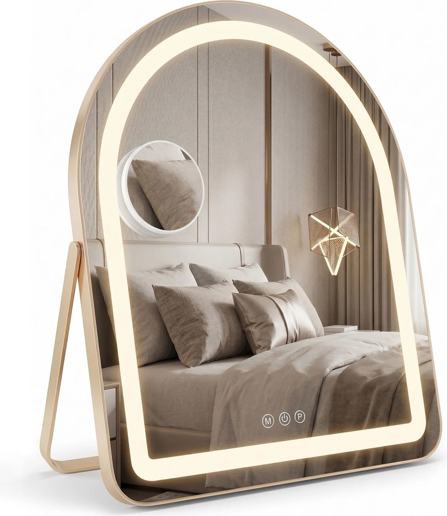 Rea GLAM, kozmetické LED zrkadlo 40x45cm, zlatá lesklá, HOM-01807