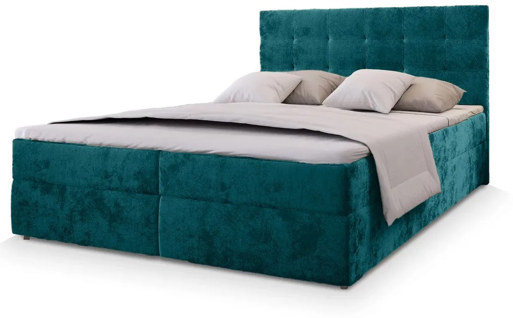 Čalúnená posteľ boxspring GLORIEN VELVET 140x200 cm tyrkysová Matrac: Matrace Bonell pružinová