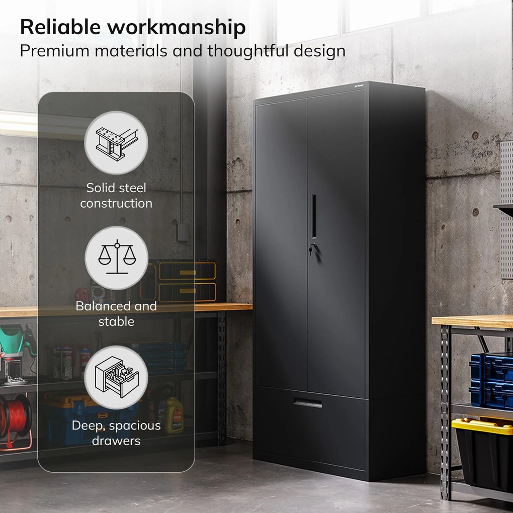 Modulárna kovová multifunkčná skriňa s vysokou zásuvkou čierna MEGAN 1950 x 900 x 400 mm