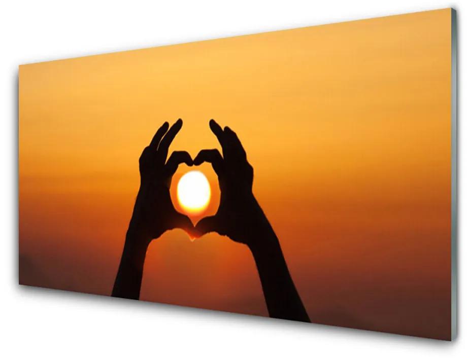 Skleneny obraz Ruky srdce slnko láska 100x50 cm