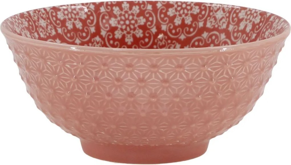 Korálová porcelánová miska s kvetmi vnútri Arés - Ø 16*7,5 cm / 650 ml