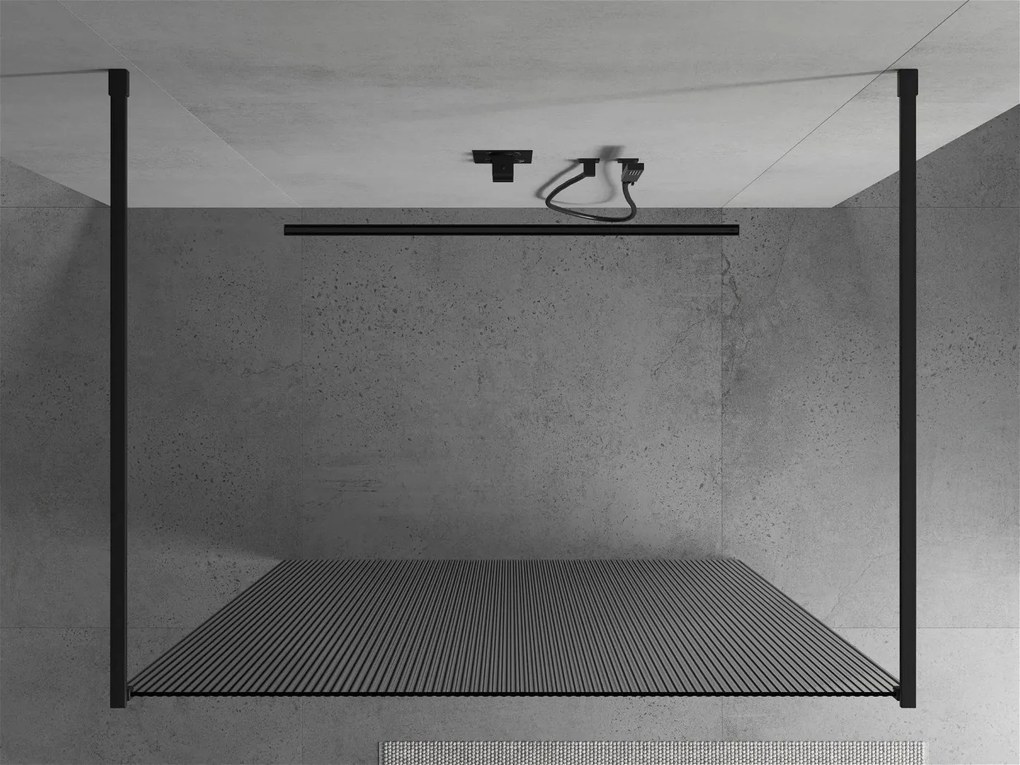 Mexen Kioto, sprchová zástena Walk-In 120 x 200 cm, 8mm sklo s rebrovým vzorom, čierny profil, 800-120-002-70-09