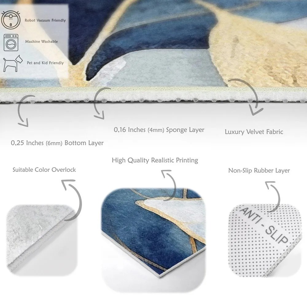 Prateľný behúň v modrej a zlatej farbe 80x200 cm Golden Leaves – Mila Home