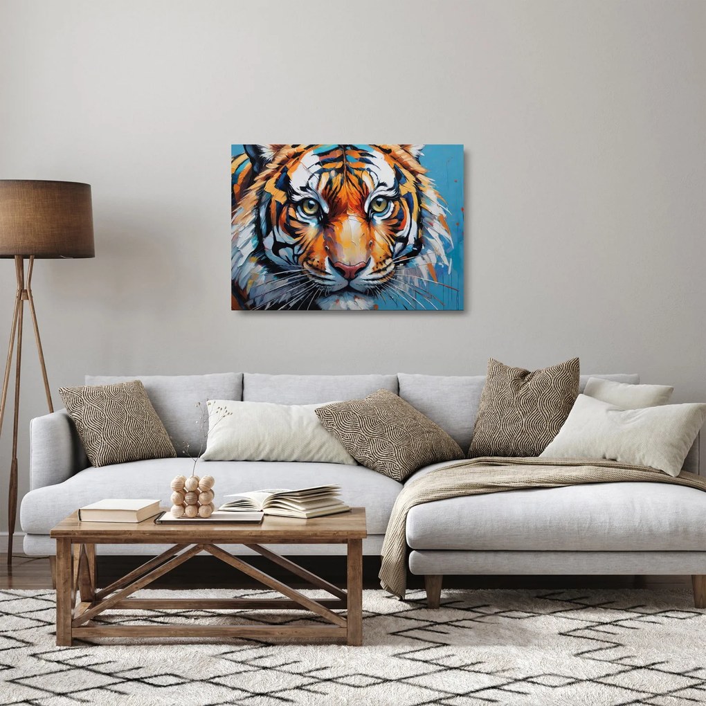 Sklenený obraz - Pohľad tigra, maľba (70x50 cm)