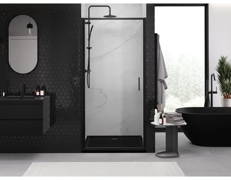 Mexen Exo, 1-krídlové dvere do otvoru 95x200 cm, 6mm číre sklo, čierny profil, 817-095-000-70-00