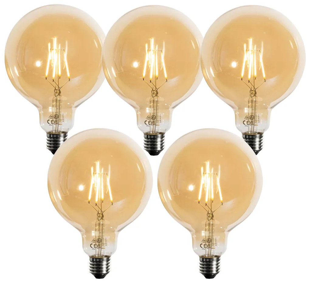 Sada 5 stmievateľných LED žiaroviek E27 zlatých G125 4.9W 450 lm 2200K