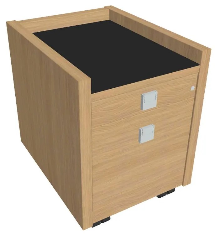 Mobilný kontajner Verno 47 x 60 cm so sklom, 2 zásuvky, dub svetlý / čierna
