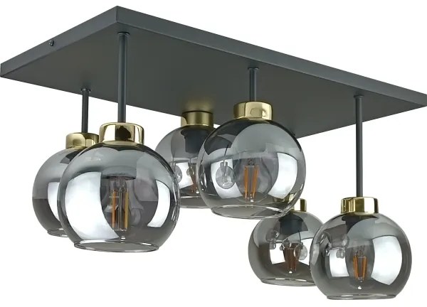 Prisadený luster NESSA 6xE27/60W/230V čierna/zlatá/dymová čierna