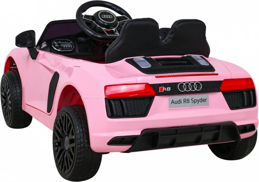 Ramiz Audi R8 na batérie pre deti Ružová + Diaľkové ovládanie + EVA + Pomalý štart + MP3 LED