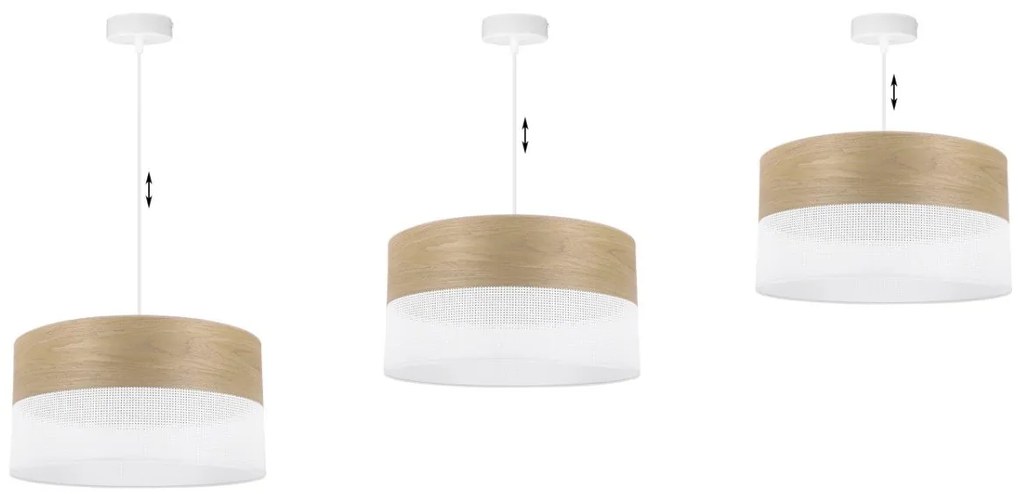 Závesné svietidlo Wood, 1x dýha zlatý dub/biele PVC tienidlo, (fi 40cm)