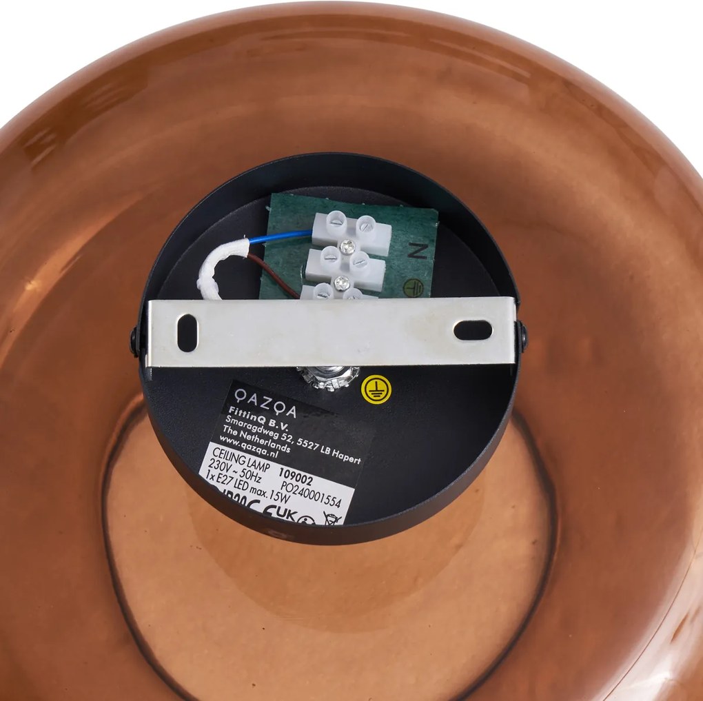 Retro stropné svietidlo čierne s bronzovým sklom - Bizle