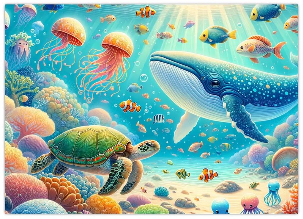Sklenený obraz - Svet pod hladinou (70x50 cm)