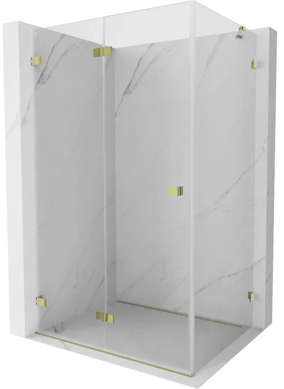 Mexen Lunar-F, skladací sprchový kút ľavý 90 x 80 cm, 8mm číre sklo, zlatý profil, 836-090-080-50-00-L