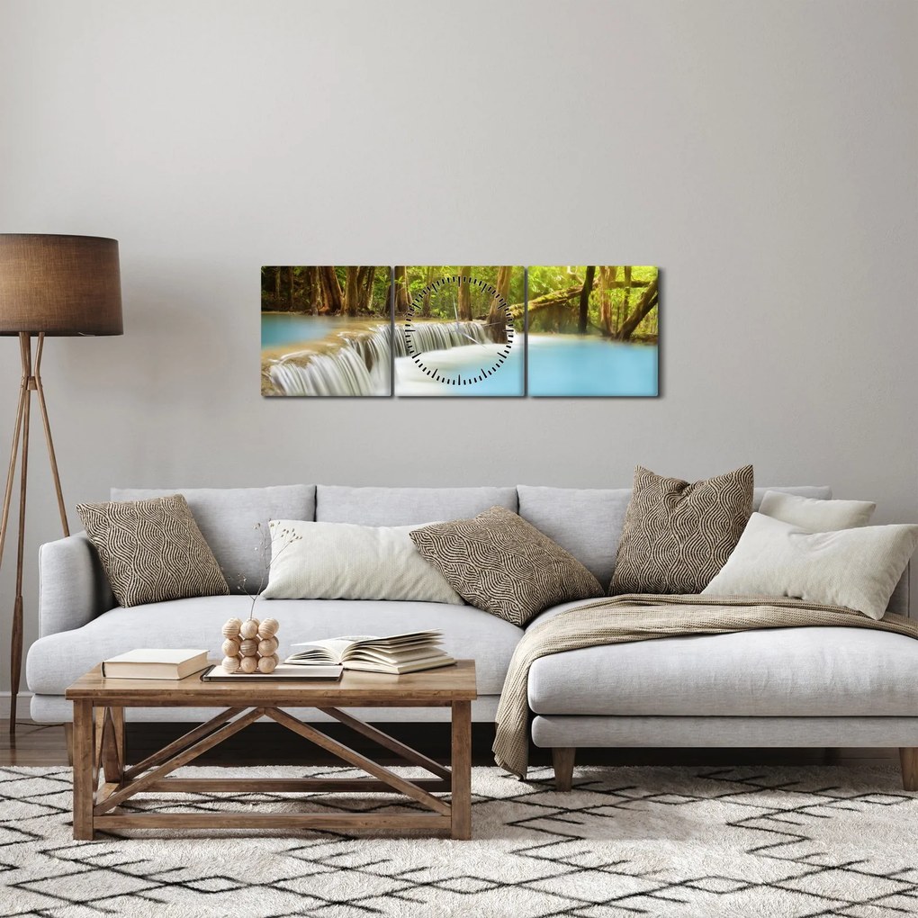 Obraz Huay Mae Kamin vodopádu v lese (s hodinami) (90x30 cm)