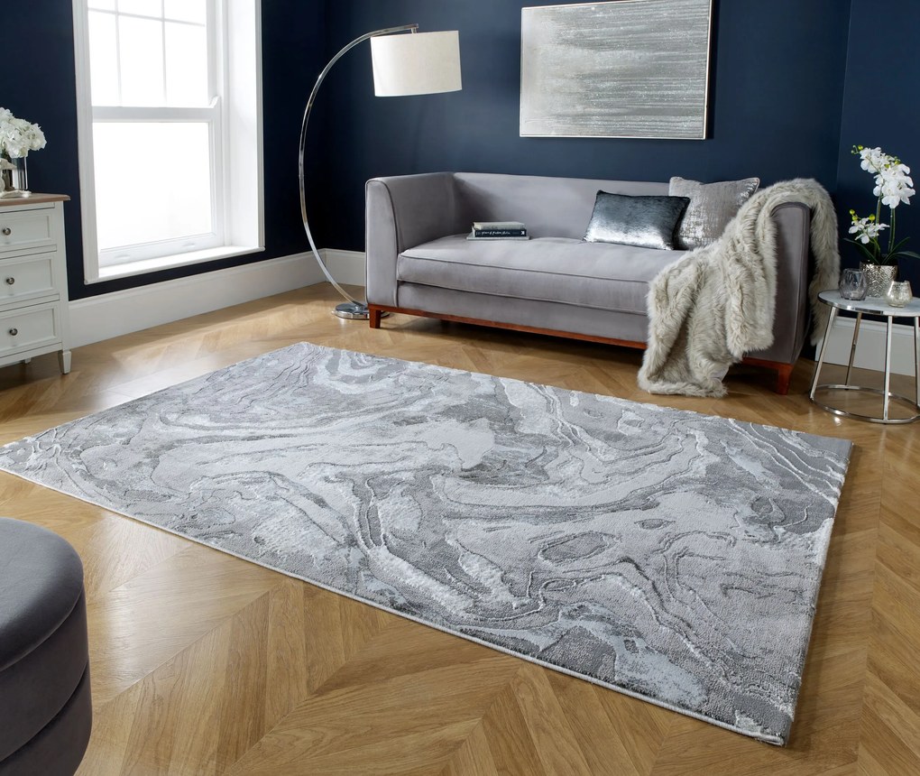 Flair Rugs, Kusový koberec Eris Marbled Silver, 240x340, šedá, kancelária