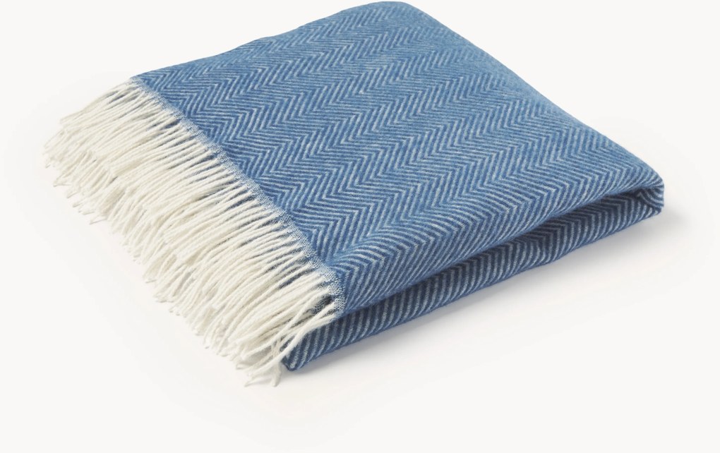 Vlnený pléd so vzorom rybej kosti a strapcami Tyrol