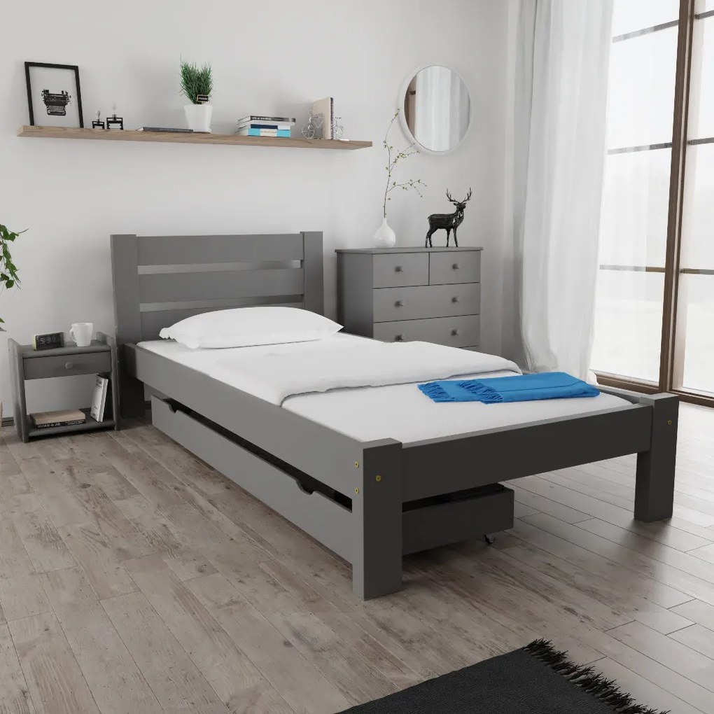 Posteľ Amelia 90 x 200 cm, sivá Rošt: S latkovým roštom, Matrac: Matrac Somnia 17 cm