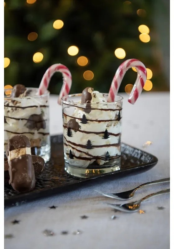 Pohárik na pitie s čiernymi stromčekmi Black&White X-Mas - Ø 7*9 cm / 230 ml