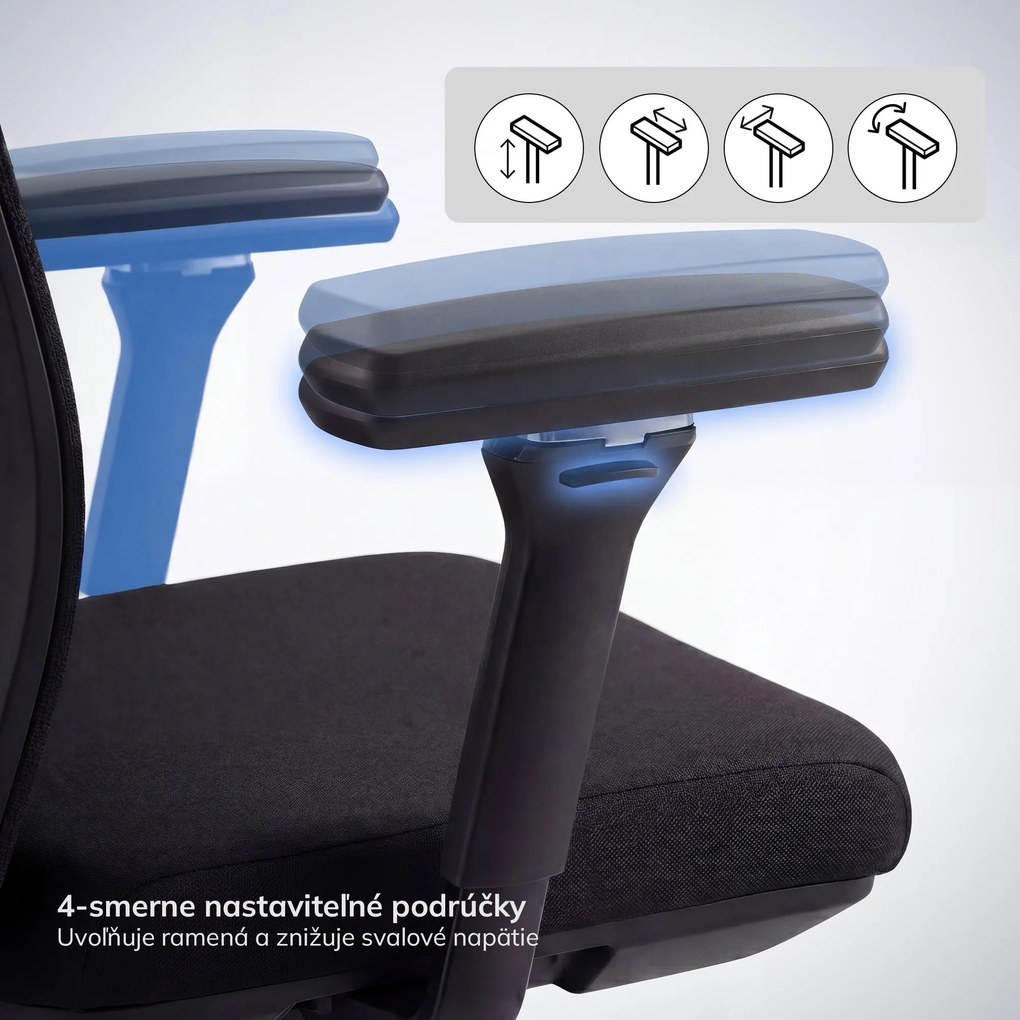 Ergonomická otočná kancelárska stolička so sieťovaným operadlom, čierna: VECTOR