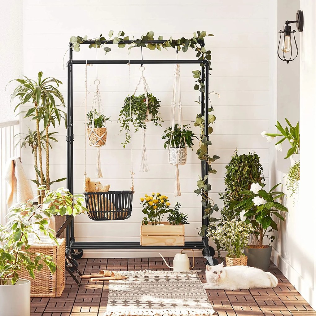 Kovový stojan na oblečenie, s vysokou nosnosťou, 100 x 59 x 146/162 cm, čierny