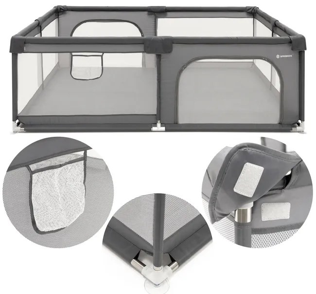 Detská ohrádka – zatvorená, 200 × 180 × 66 cm, skladacia, sivá Springos HA7529