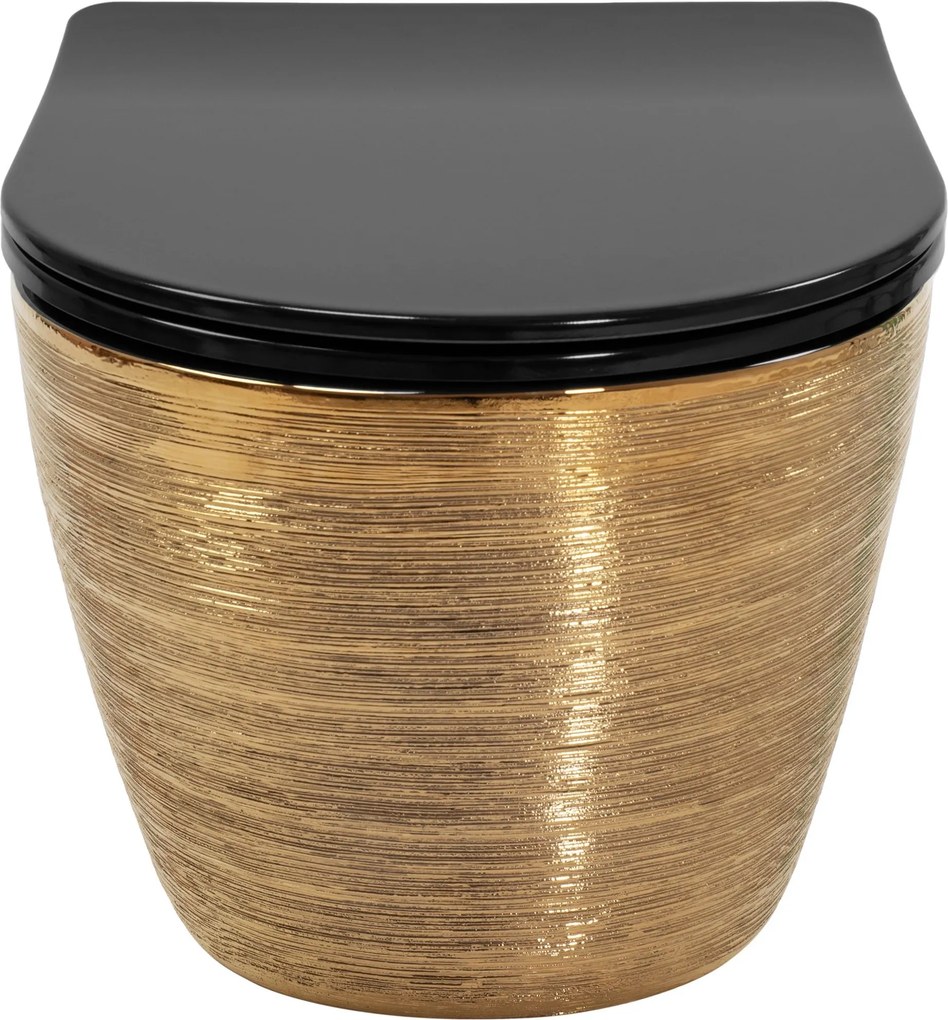 Závesná WC misa Rea Carlo Mini Tornado Black Brush Gold