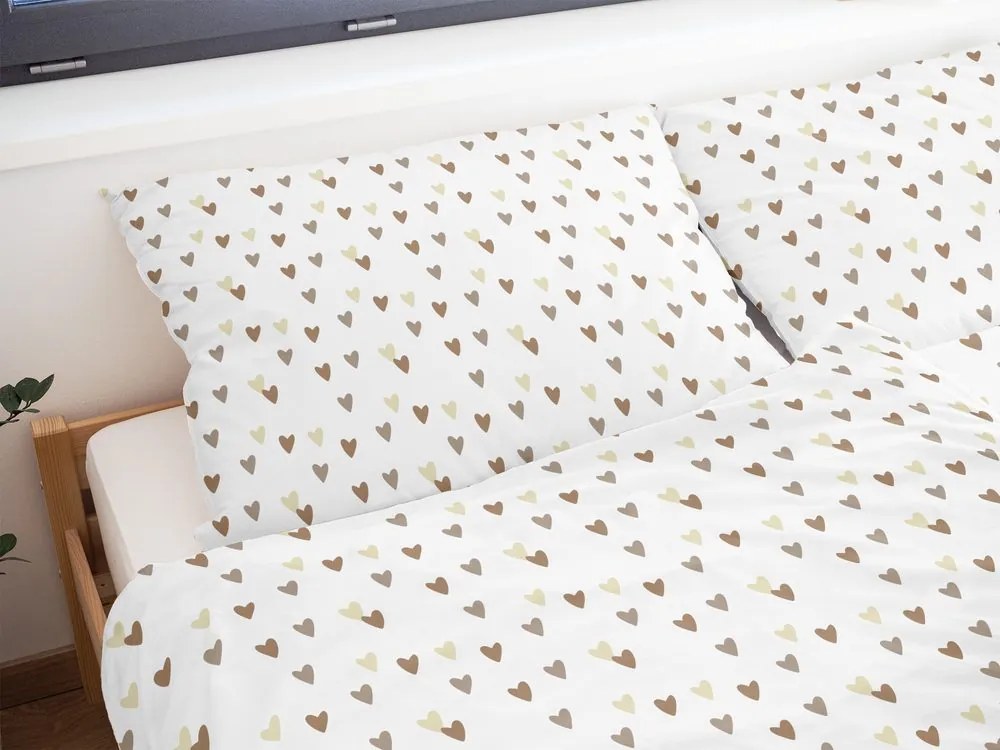 Polášek Bavlnené obliečky SRDIEČKA - Hnedá | 140 x 220 cm / 70 x 90 cm