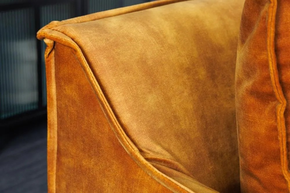 Invicta Interior - Pohovka 3-miestna HEAVEN 210 cm, zamat, odnímateľný poťah, horčicovo žltá