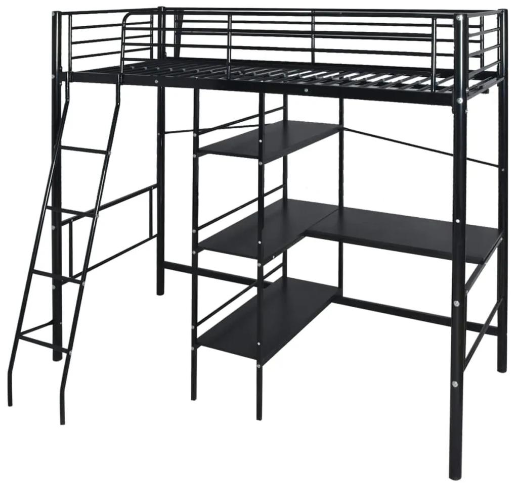 vidaXL Vysoká posteľ so stolom, kovová, 200x90 cm, čierna
