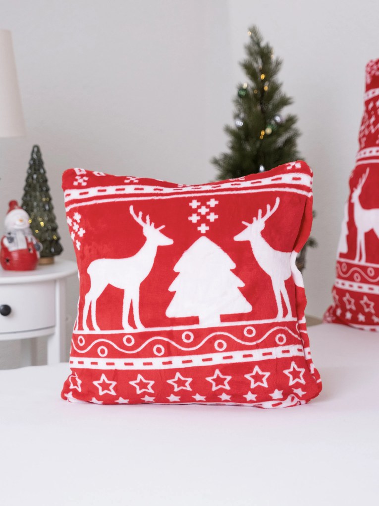 Obliečka na vankúš mikroplyš 40 × 40 cm - Jelene červené