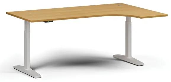 Výškovo nastaviteľný stôl, elektrický, 675-1325 mm, rohový pravý, doska 1800x1200 mm, biela podnož, buk