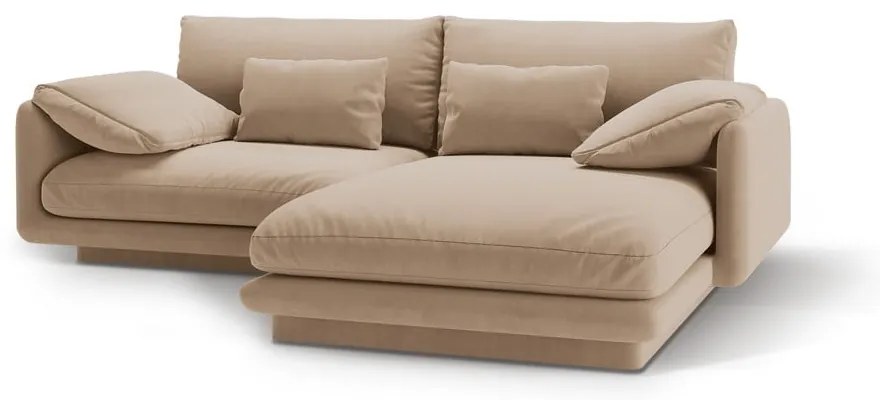 Béžová zamatová rohová pohovka (pravý roh/s leňoškou) Torino – Micadoni