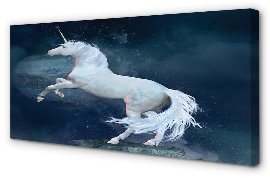 Obraz canvas Unicorn planét sky 140x70 cm