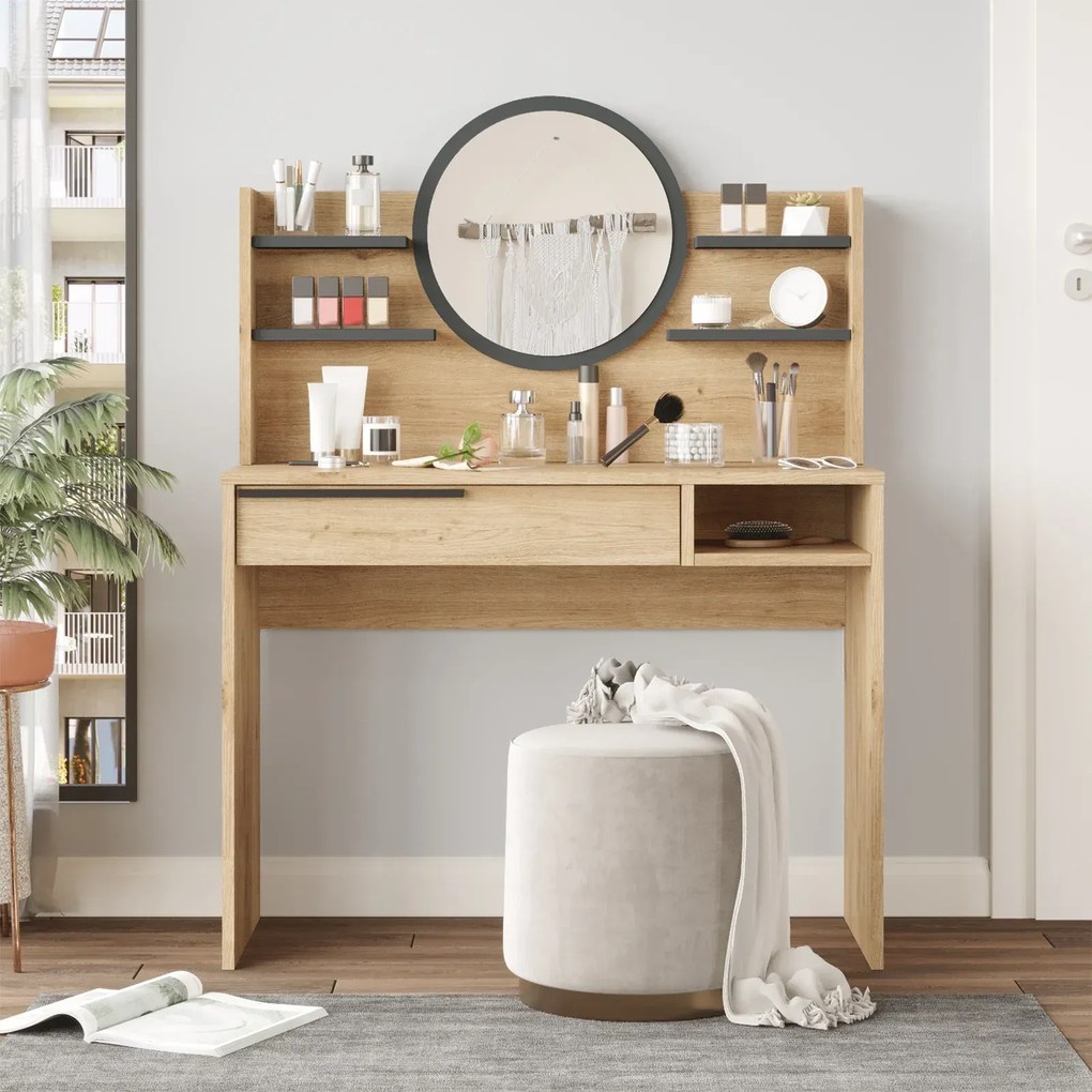 Toaletný stolík Houseland Ainaly dub Castello/antracitovo sivý