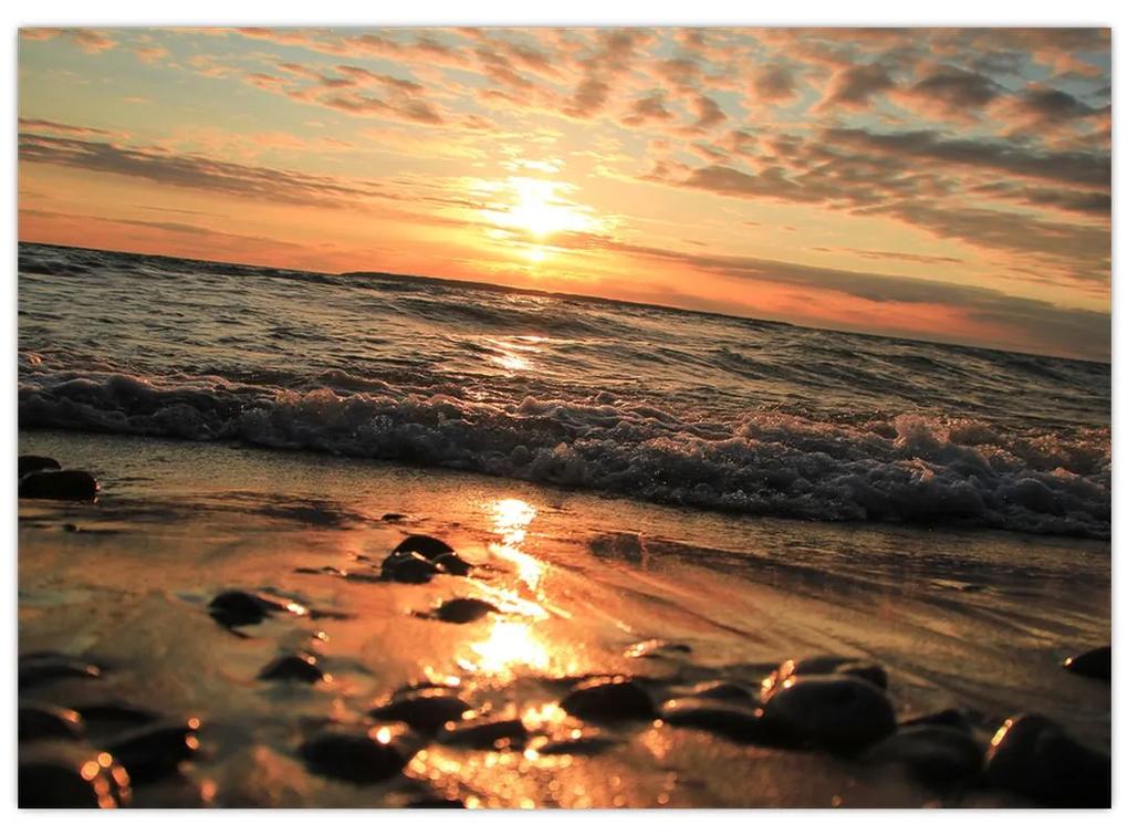 Sklenený obraz - Západ slnka pri oceáne (70x50 cm)