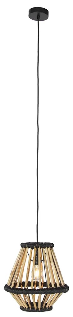 Orientálny závesný luster bambusový s čiernou 32 cm - Evalin