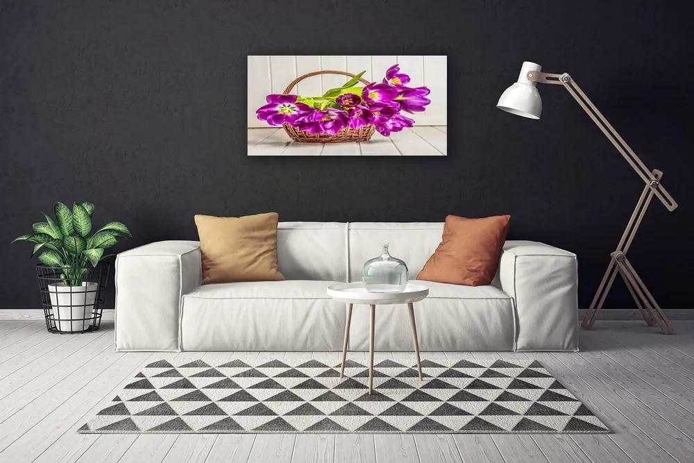 Obraz Canvas Kvety v košíku 125x50 cm