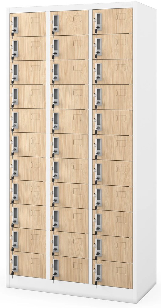 Skrinka na úschovu s 33 priehradkami, biela/dub Sonoma, 900x1850x450 mm: OLIVER Eco Design
