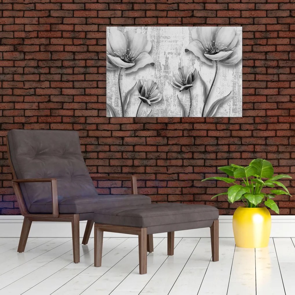 Obraz - Čiernobiele kvety na pozadí (90x60 cm)