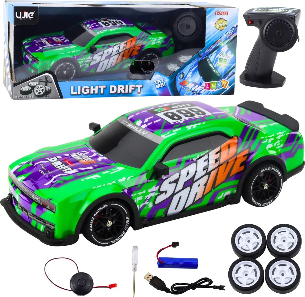 LEAN Toys Športové auto RC na diaľkové ovládanie Osvetlené telo Drift Green