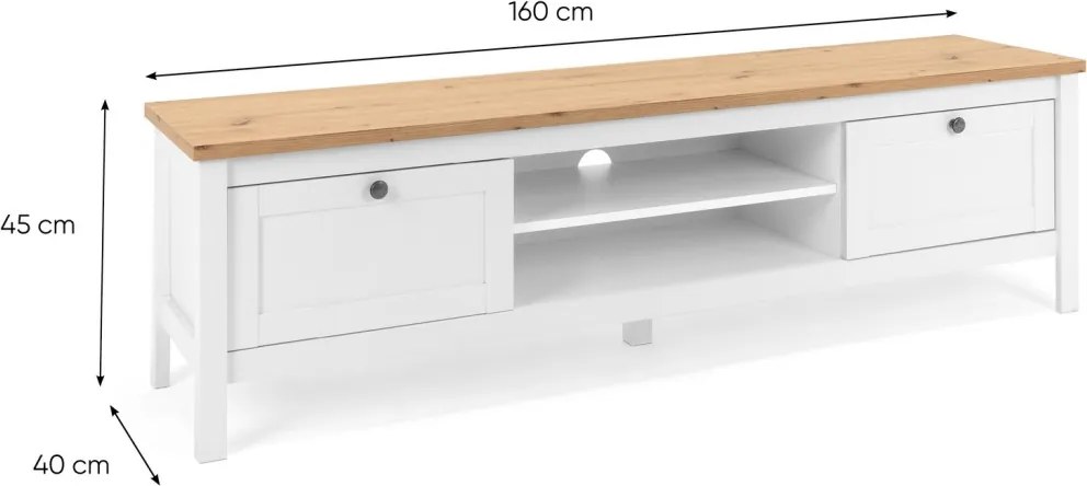 TV skrinka Bergen, biela/dub artisan