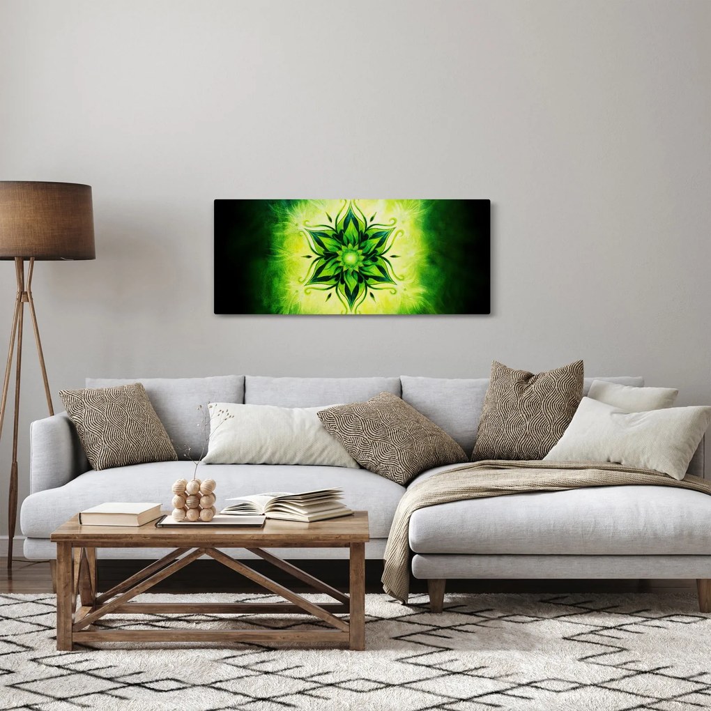 Obraz - Kvetinová mandala v zelenom pozadí (120x50 cm)