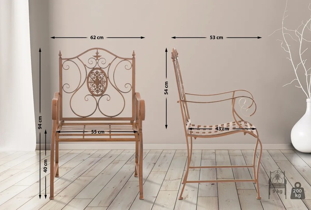 Kovová stolička Punjab s područkami (SET 2 ks) - Hnedá antik