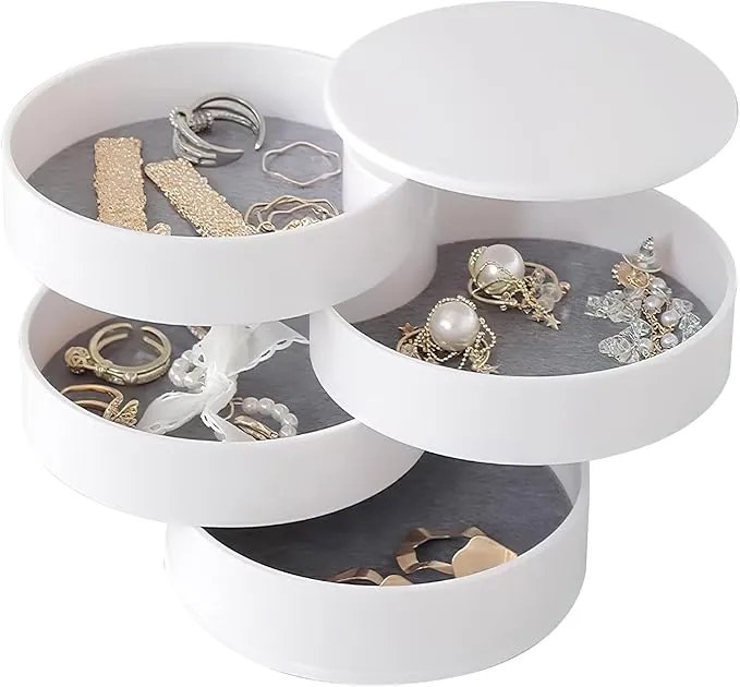 VERK GROUP 4 - poschodový okrúhly organizér na šperky, šperkovnica, biela