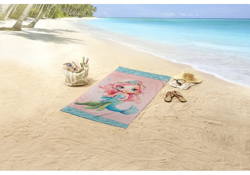 Modrá/ružová detská zamatová plážová osuška 75x150 cm Alisse – Good Morning