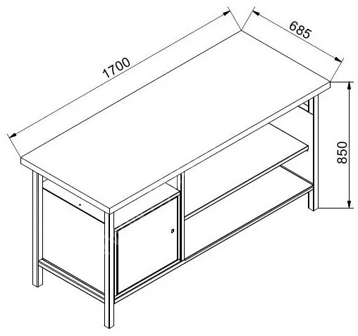 Dielenský pracovný stôl GD, buková škárovka, 3 zásuvky, 1 polica, 1700 x 685 x 850 mm, antracit / červená