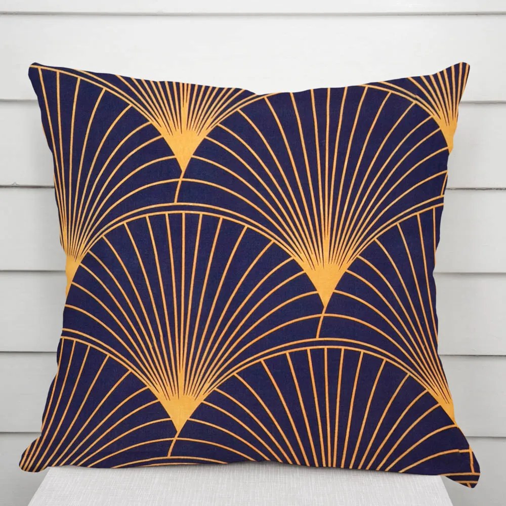 Biante Bavlnená obliečka na vankúš Sandra SA-504 Oranžové vejáre na tmavo modrom 50 x 60 cm