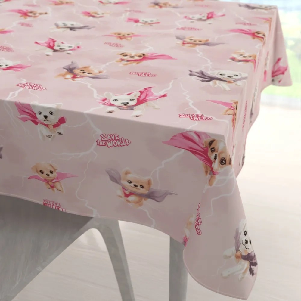 Biante Detský bavlnený štvorcový obrus Sandra SA-650 Psí superhrdinovia na staroružovom 90x90 cm
