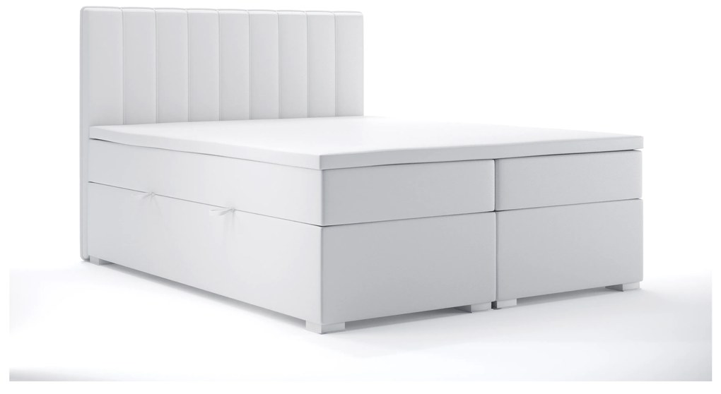 Manželská posteľ Boxspring 140 cm Ranaly (biela ekokoža) (s úložným priestorom). Akcia -20%. Vlastná spoľahlivá doprava až k Vám domov. 1044307